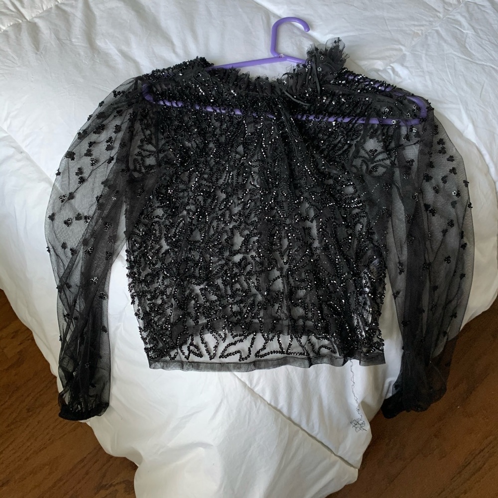 Zara Mesh Black Beaded Top